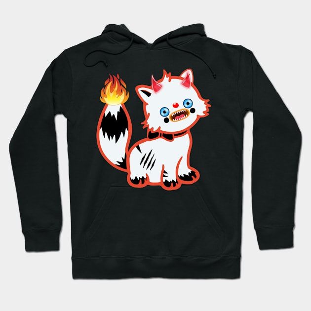 Demonic cat with a flaming tail and horns on its head Hoodie by LordKaoz